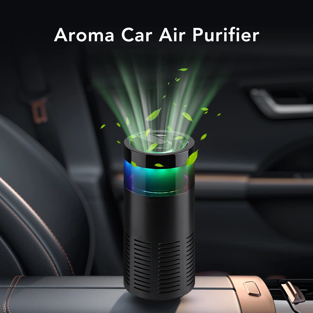 منقي هواء السيارة الصغير التنقية السريعة إزالة رائحة الفورمالديهايد داخل السيارة الأيونات السالبة الضوء المحيط لتنقية هواء السيارة