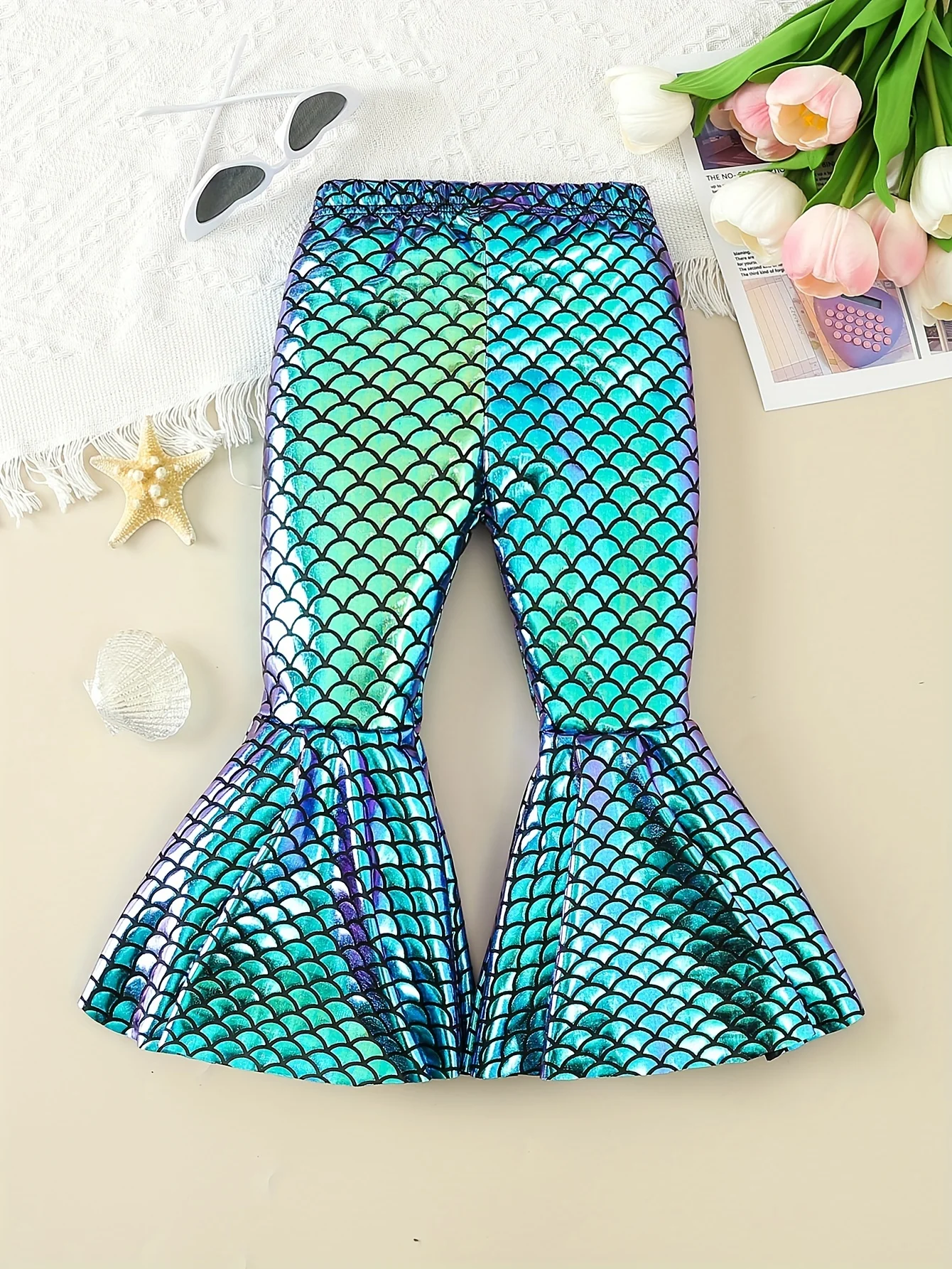 Herbst Frühling Baby Mädchen Hosen Nette Meerjungfrau Fisch Skala Druck Mode Ausgestelltes Hosen Leder Hosen Baby Kleidung – Detail 2