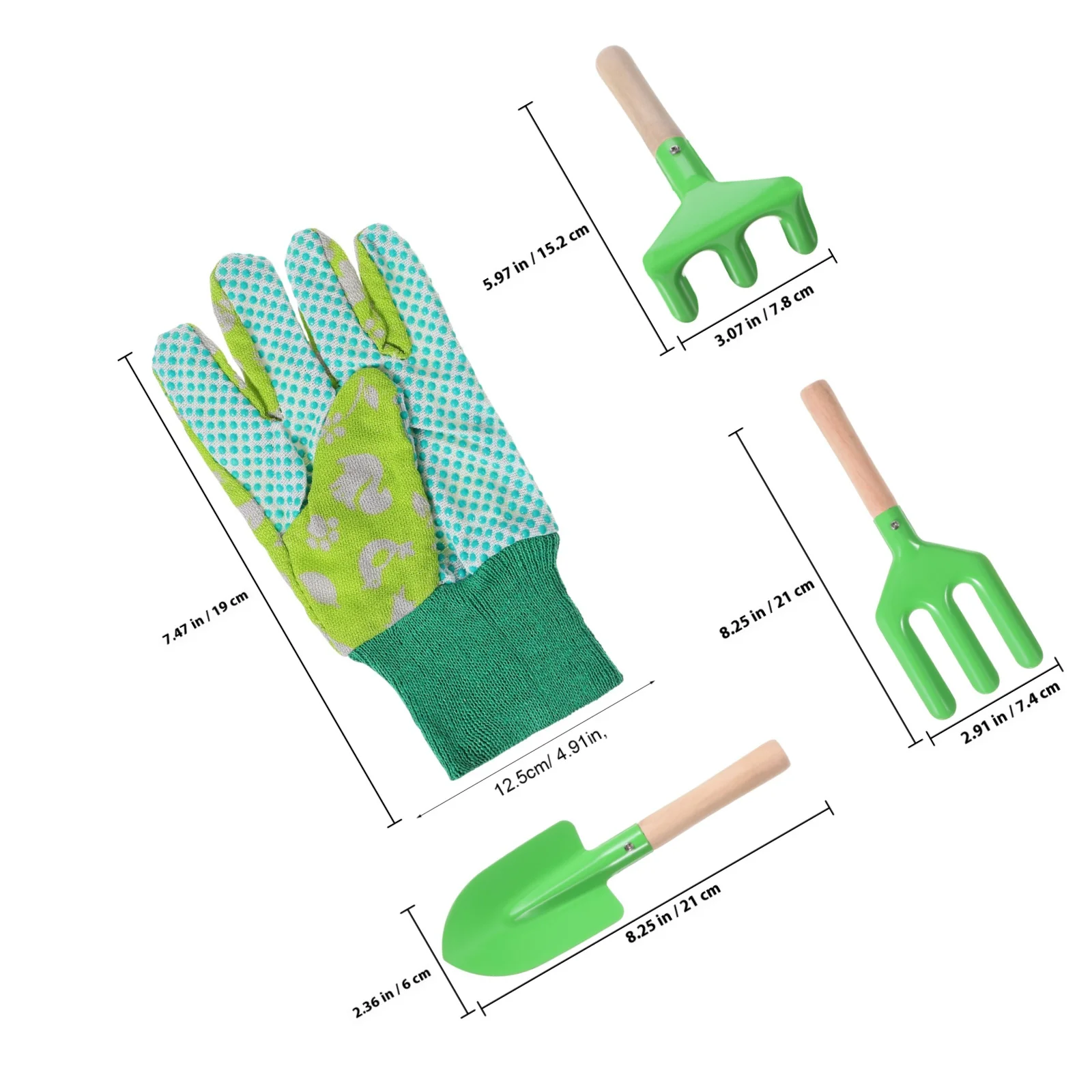 4Pcs Kids Gardening Tool Kit Wooden Handle Shovel Fork Rake Gloves Children Garden Tool Set Role Play Outdoor Equipment