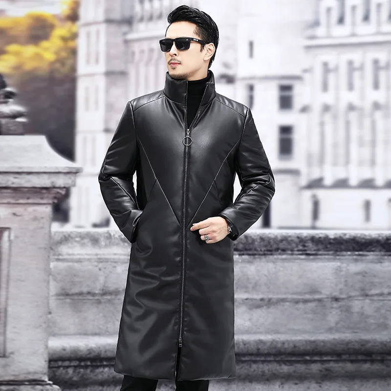 Brand Winter Men's Korean Plus Size Sheepskin Coats Male Long Leather Clothes Male Warm White Duck Down Outwear Fashion Jackets