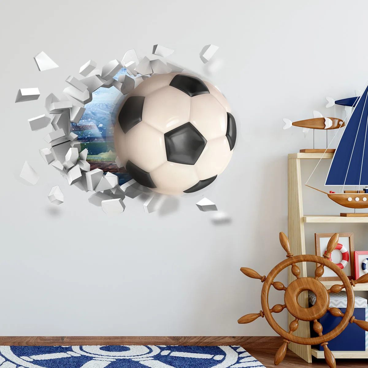 2pcs Broken Wall Football Wall Sticker Living Room Bedroom Study Restaurant Background Wall Room Decoration Mural Wall Sticker