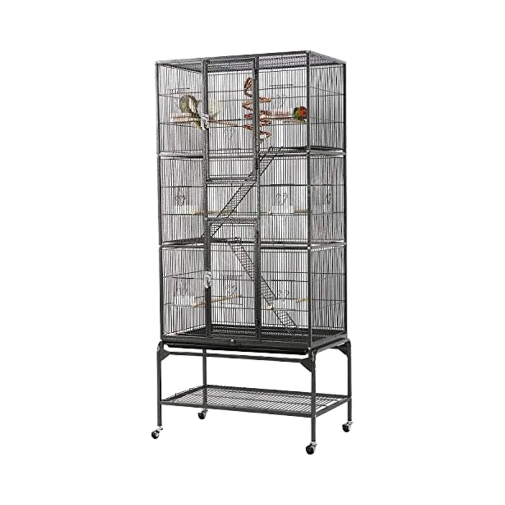Solid Metal Bird Cage 69-Inch Large 3-tiers Black White Bird Nests for Parrots Cockatiels Aviary Parakeets Budgie Finch Breeding