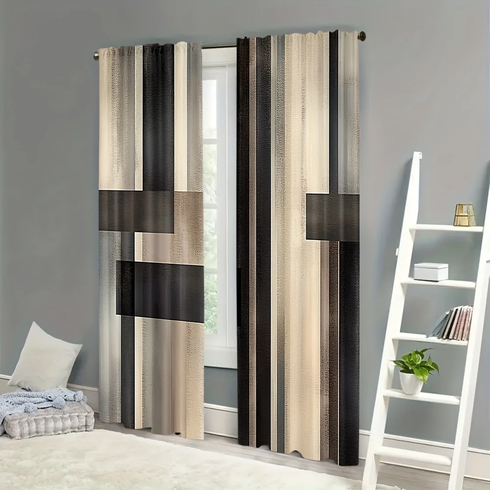 2pcs Geometric gray Lattice Design Printed Curtains, Design for Privacy & Decor, Perfect for Home Decor in Bedrooms, Offices, Ki