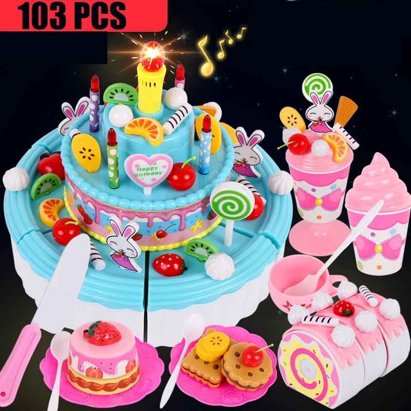 Children Toy Food Cake Model Girl Simulation Kitchen Coffee Pretend Play Tea Set Utensils Cut Kids Play House Birthday Cake Toys