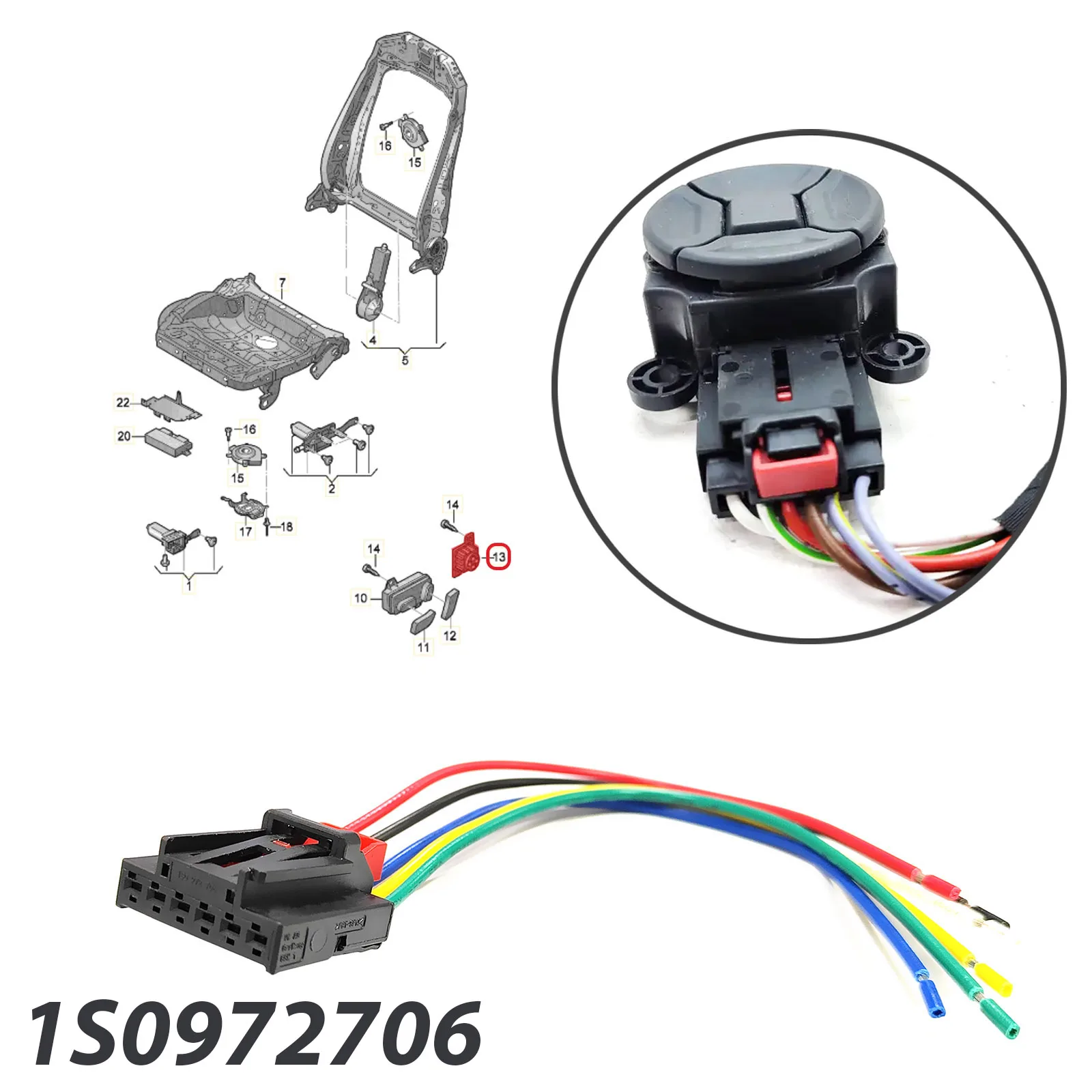 VW AUDI SEAT SKODA 6-Pin Rear Tail Light Lamp Sensor Switch Plug Connector Prewired Harness Wiring Loom 1S0972706 Auto Part