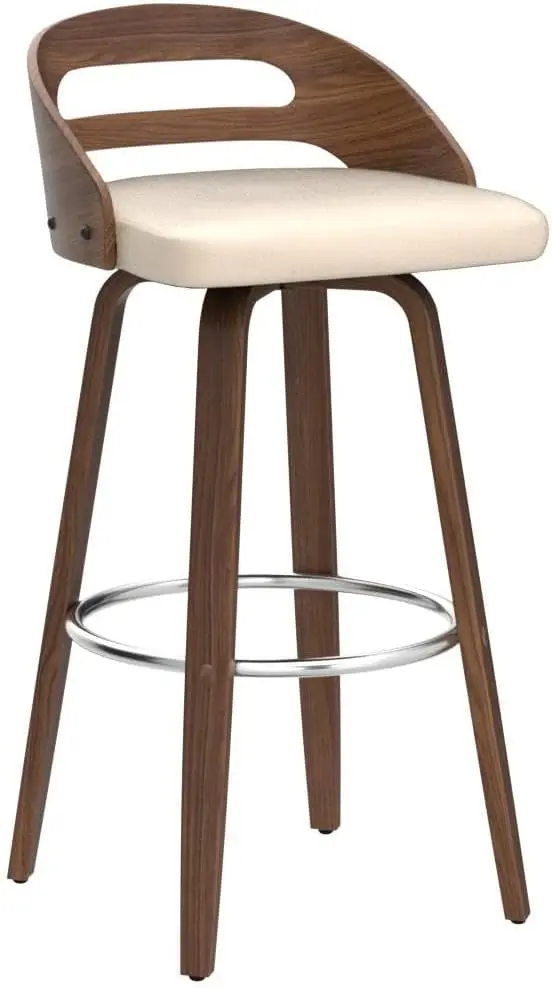 Taburetes de Bar giratorios con respaldo bajo, sillas de Bar de madera con asiento de cojín suave, altura de asiento de 24,6 pulgadas, Juego de 2