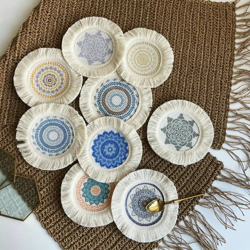 القطن جديلة كوستر قاعدة أكواب مستديرة اليدوية مكرميه كأس وسادة زلة العزل وسادة كأس حصيرة بوهيميا حامل مشروبات حامل القدح