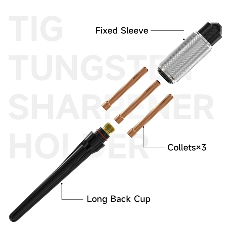 A74I-TIG Tungsten Manual Sharpener Holder TIG Collet And Long Back Cup TIG Grinding Set For 1/16Inch 3/32Inch 1/8Inch