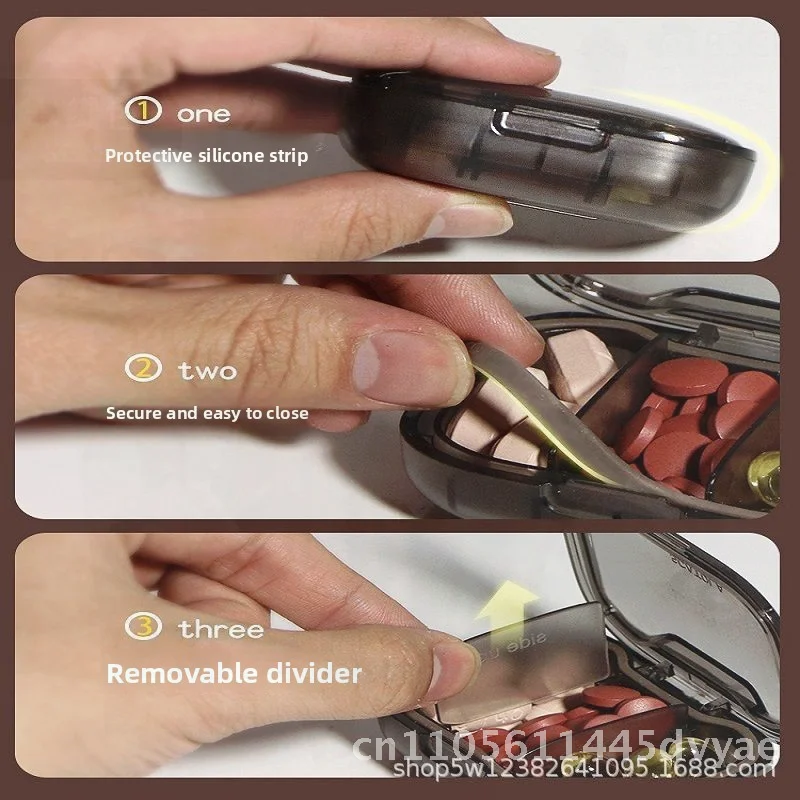 Mini caja de medicamentos portátil, subcaja de pastillas de tres comidas al día, organizador de almacenamiento de estilo japonés montado en el coche en azul, naranja y gris