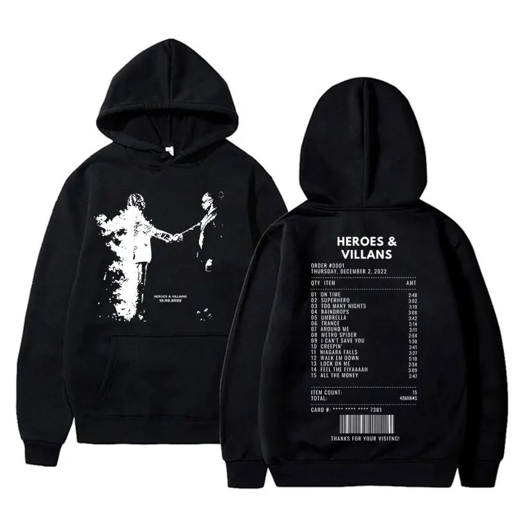 Rapper Metro Boomin Heroes & Villains Double Sided Print Hoodie Men Hip Hop Oversized Sweatshirt Men's Fashion Trend Streetwear