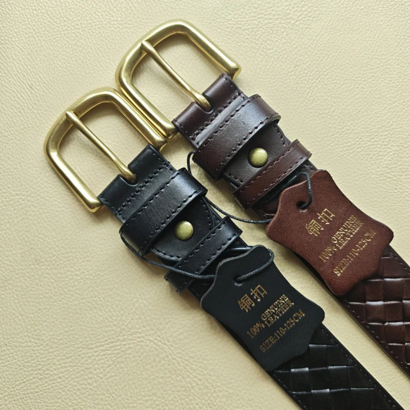 

4.0cm Genuine Leather Braided Belt – Durable Unisex Dress & Casual Belt – High-End Adjustable Strap for Men & Women – Classic Br