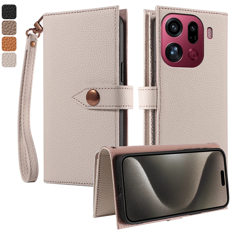 

Чехол-бумажник из 100% натуральной кожи с слотом для карт для Oppo Find X9 X8 X8s X8s + X7 Pro, противоударный чехол с магнитной кнопкой