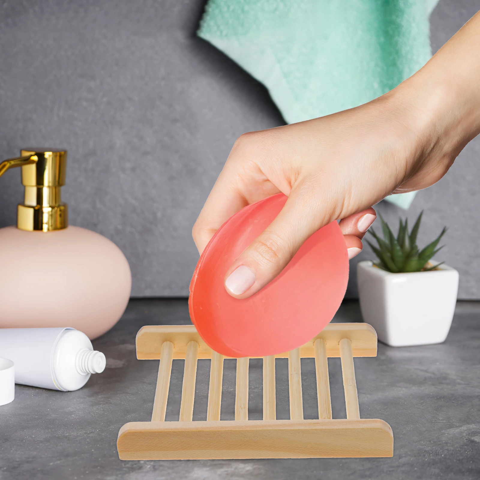 

4pcs Wooden Holder Shower Dish Draining Self Draining Bathroom Kitchen Sponge Holder Wood Soap Tray Laundry Soap Container