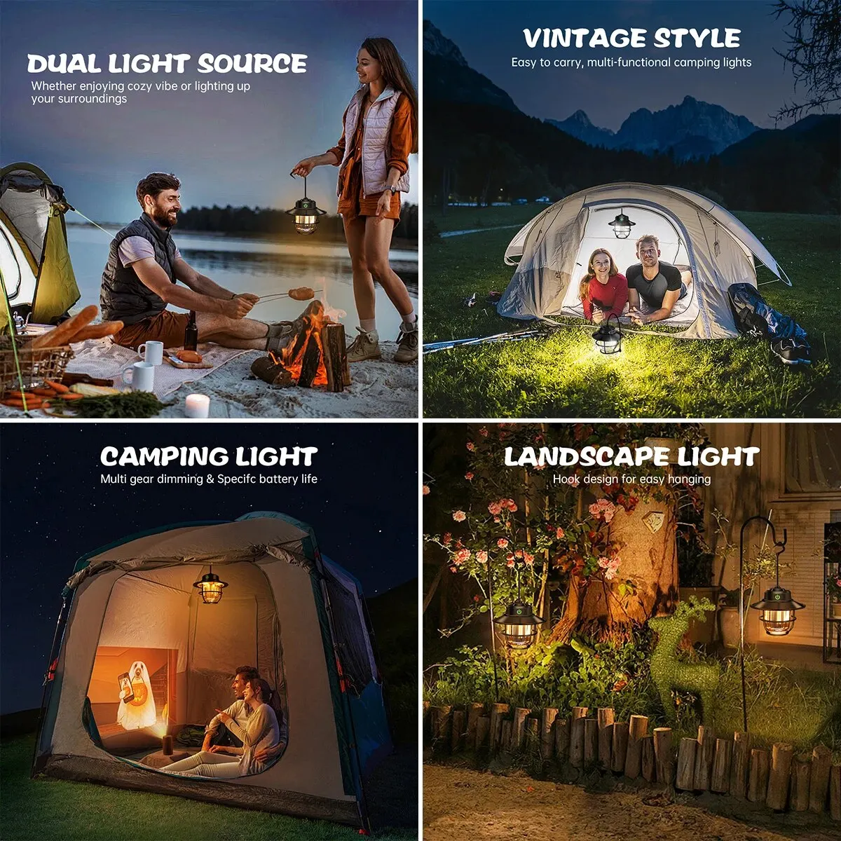 LED Rechargeable Outdoor Camping Light Mini Portable Tent Emergency Light New Horse Lamp 4 Mode White and Warm Light for Hiking