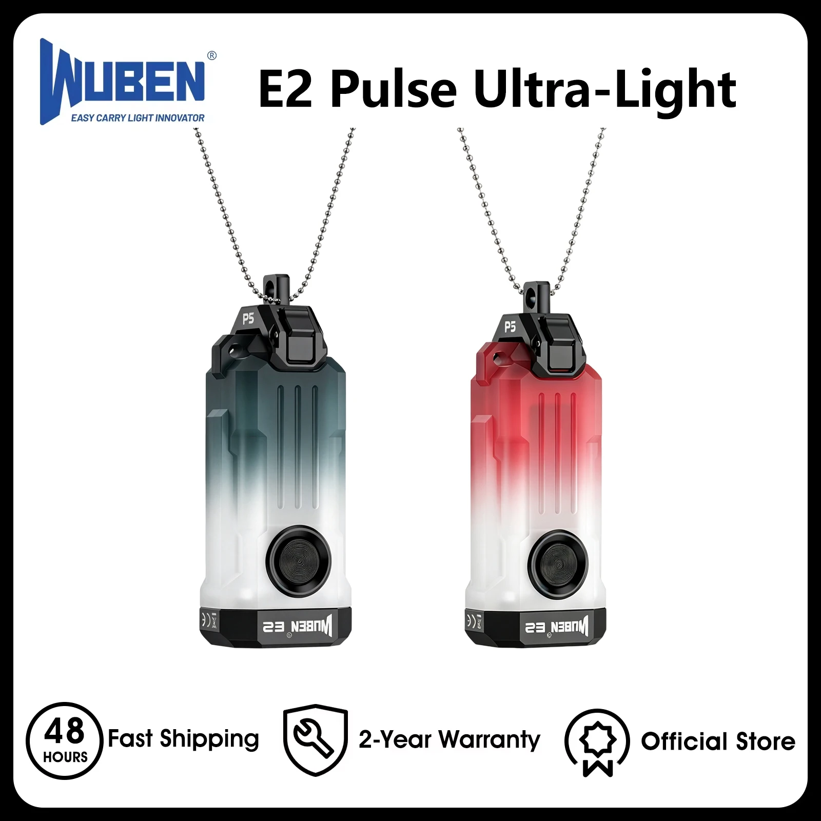 Wuben E2 EDC Flashlight Ultra Light Neck Flashlights Mini Heartbeat Strobe Torch Rechargeable Keychain Camping Pocket Light