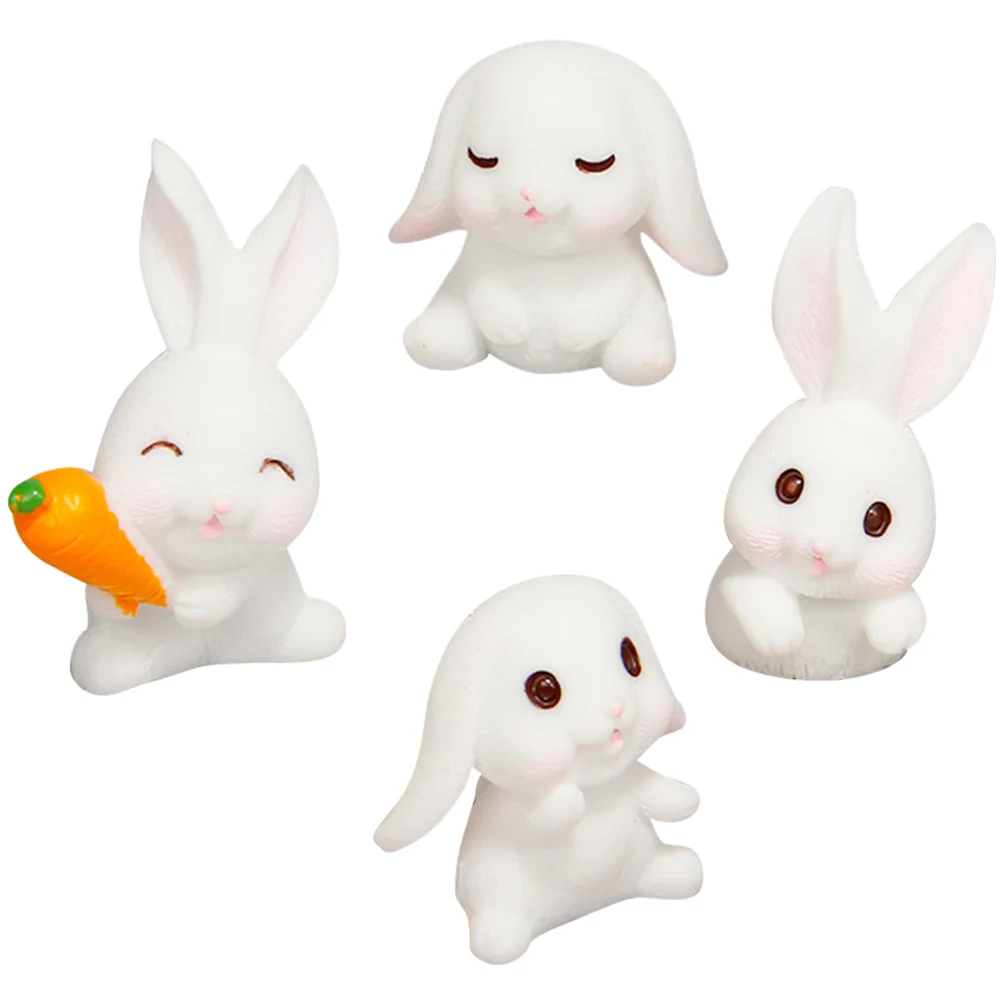 

4 Pcs Rabbit Home Decoration Bunny Miniature Resin nament Figures Accessories Animal Toy Set Office Garden Statue Sculpture