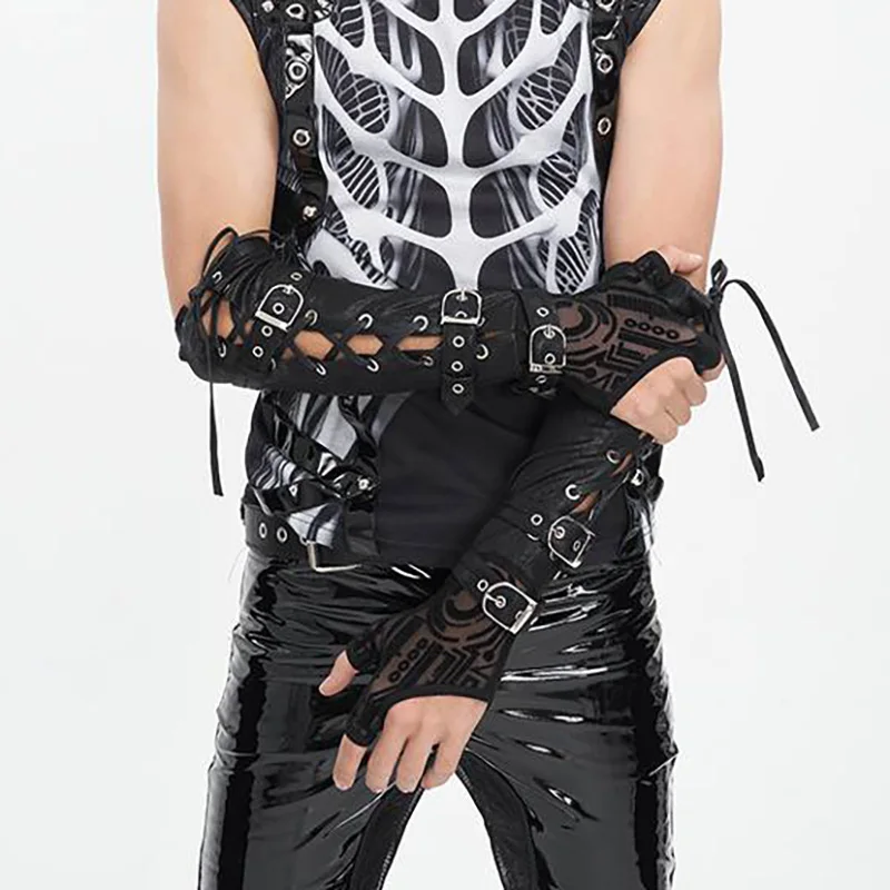 2025 Devil Fashion Gothic Punk Cross Tie Rivet Strap Men's Arm Cover, Men's gloves Neutral arm sleeves