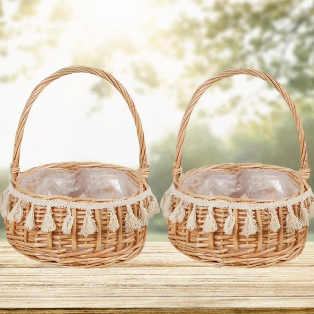 Wedding Flower Basket Willow Rattan Flower Girl Baskets Yellow Woven Basket Flower Arrangement Basket Picnic Container Storage image 3