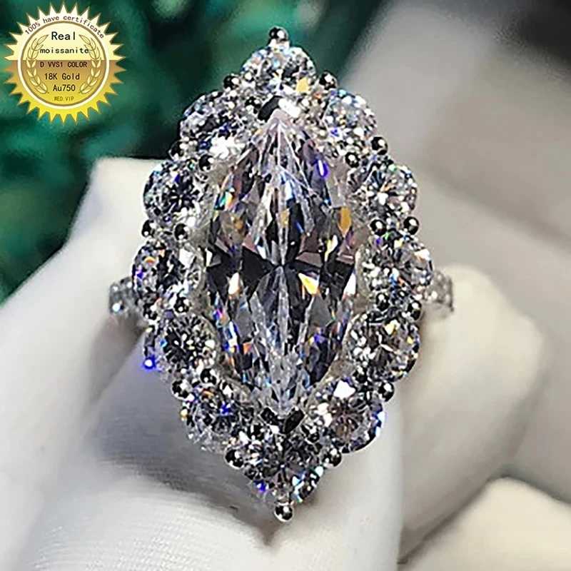 6 7 8 9 10 Carat 10K Au417 White Gold Ring DVVS1 Marquise shape Moissanite Diamond Ring Women Wedding Party Engagement Classic