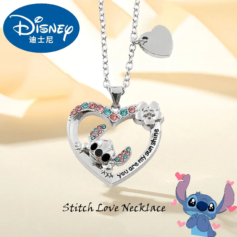 New Anime Stitch Necklace Kawaii Stitch Jewelry Accessories Cartoon Love Heart  Necklace Woman Girl You Are My Sunshine Gifts