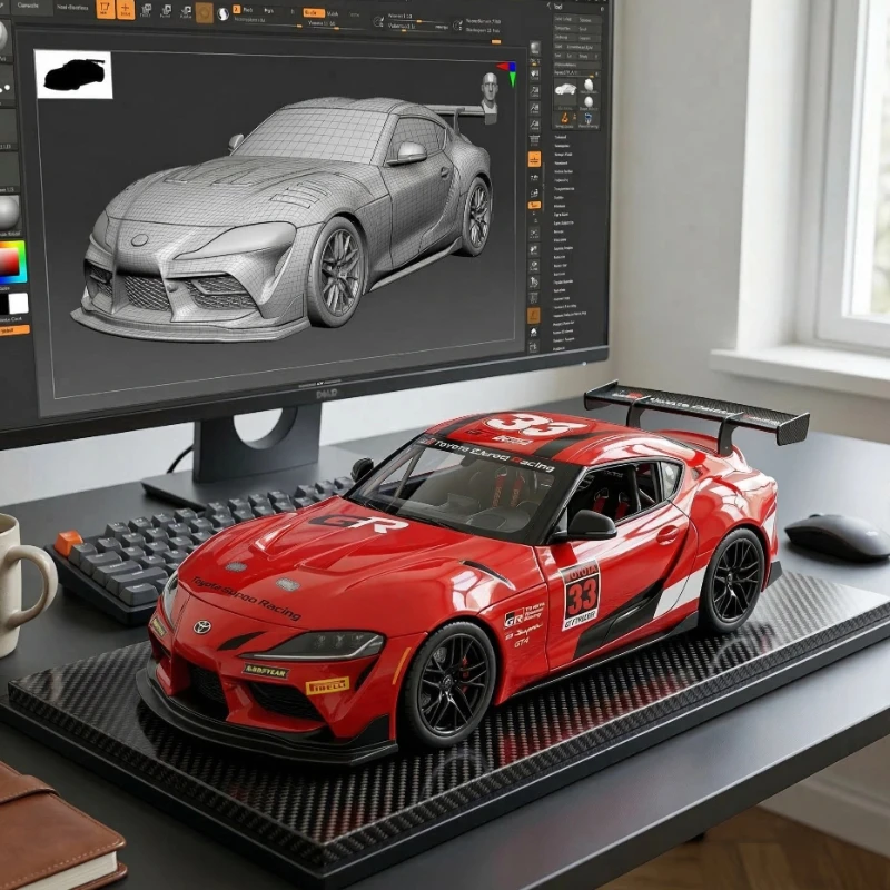 

Модель Supra GT4 из сплава, масштаб 1:32, с функцией отката, звуком и светом, настольное украшение, игрушка для мальчика, коллекционная модель, подарок-сюрприз