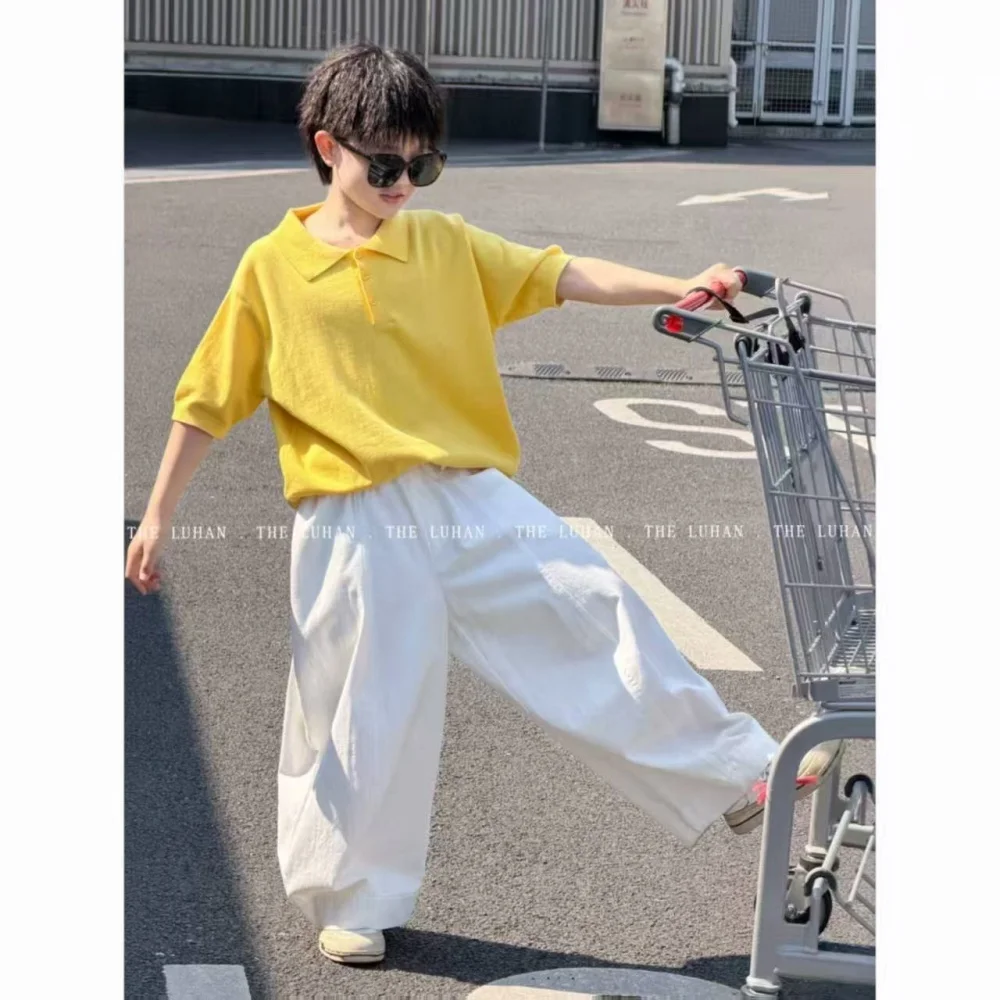 Boys' Spring/Summer Set New High end Short Sleeved Polo Shirt Breathable Versatile Korean Edition Casual Pants Two Piece Set