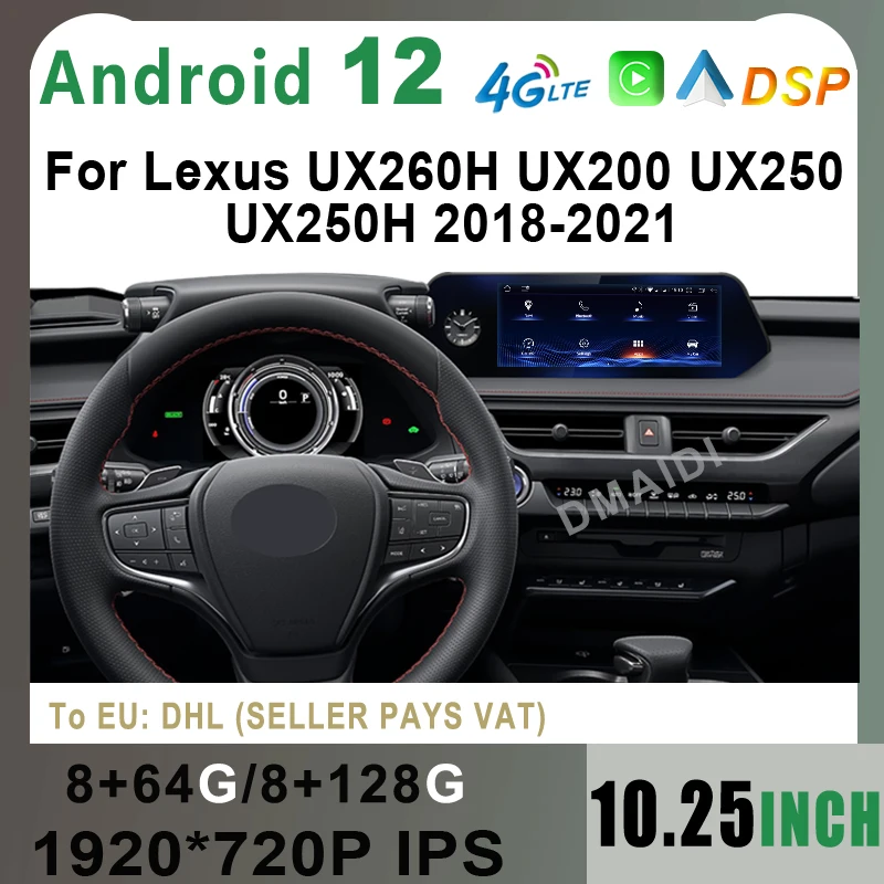 

10.25 Inch Android 12 8+128G Car Multimedia Video Player For Lexus UX ZA10 UX200 UX250h 2018-2022 CarPlay Auto Radio Head Unit