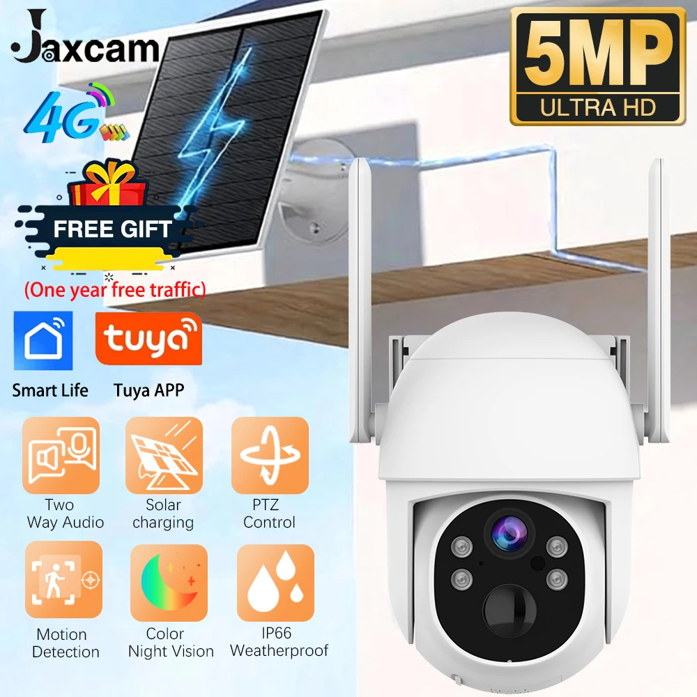 Tuya 5MP PTZ Solar Monitor Camera Outdoor 4G SIM Card Lifetime PIR Detection Solar  Battery Security Network Monitor Cam