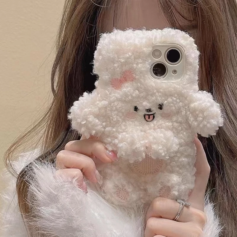 Cute Cartoon Puppy Plush Phone Case For iPhone 15 14 11 12 13 Pro Max Drop Protection Cover