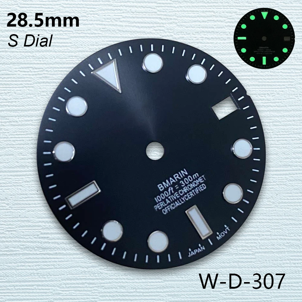 28.5mm S Logo SUB Dial Suitable For NH35/NH36/4R/7S Japanese Automatic Movement C3 Green Luminous Watch Accessories