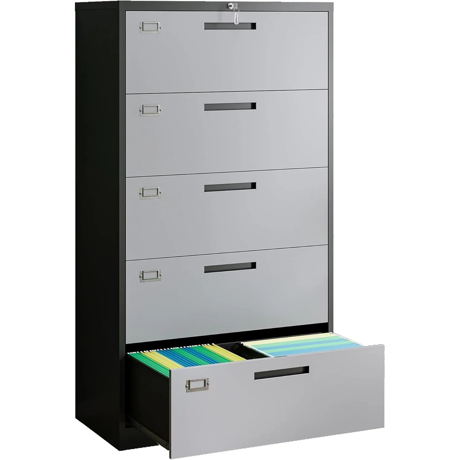 5 Drawer File Cabinet with Lock,Metal Lateral Filing Cabinets for Home Office Hanging Files Letter/Legal/F4/A4 Size