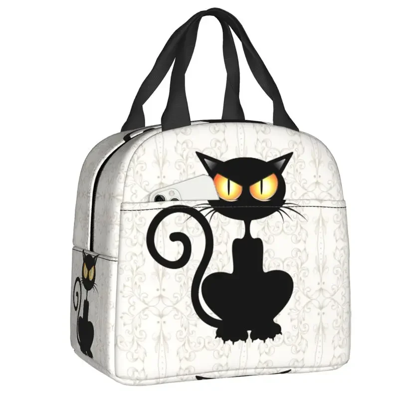 Fun Black Cat Falling Down Insulated Lunch Box for Women Portable Warm Cooler Thermal Lunch Bag School Food Picnic Tote Bags