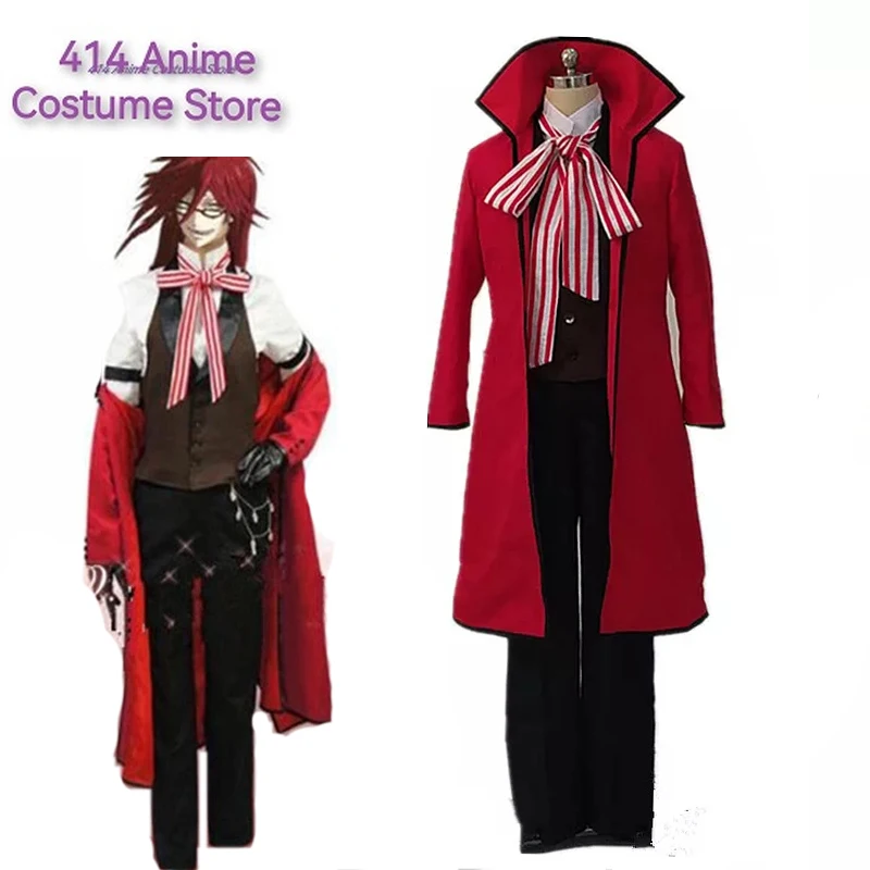 

Anime Black Butler Death Shinigami Grell Sutcliff Cosplay Red Uniform Outfit+Glasses Carnaval Halloween Costumes for Women Men