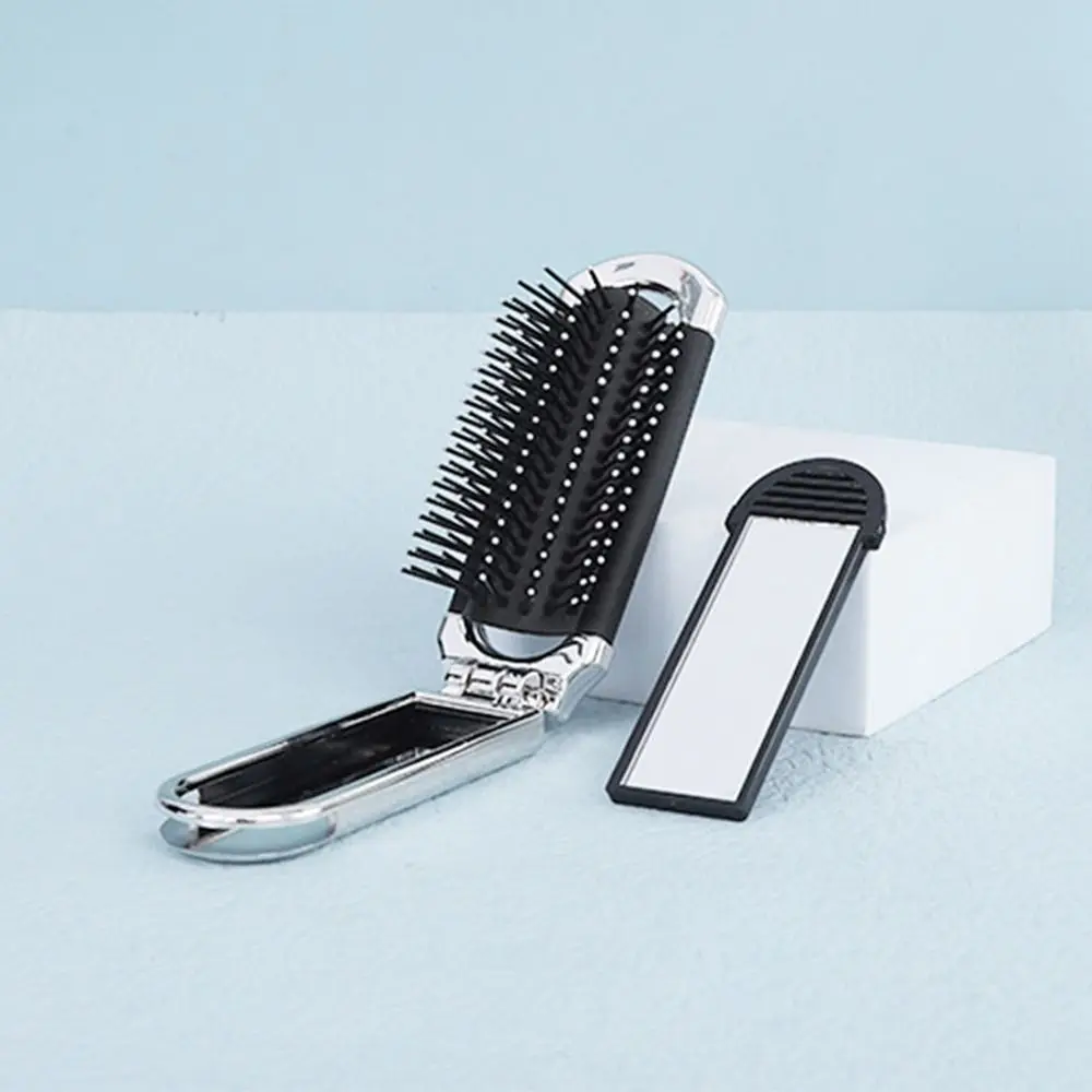 Round Pocket Mirror with Comb Dual Use Silver Folding Air Bag Comb Air Cushion Comb Scalp Massage Makeup Mirror