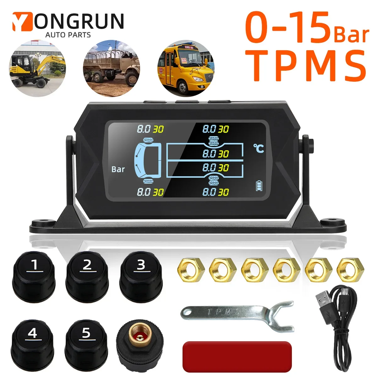 

Car Tire Pressure Alarm Monitor System 6 Sensors Display Solar Intelligent Tyre Pressure Temperature Warning Truck TPMS