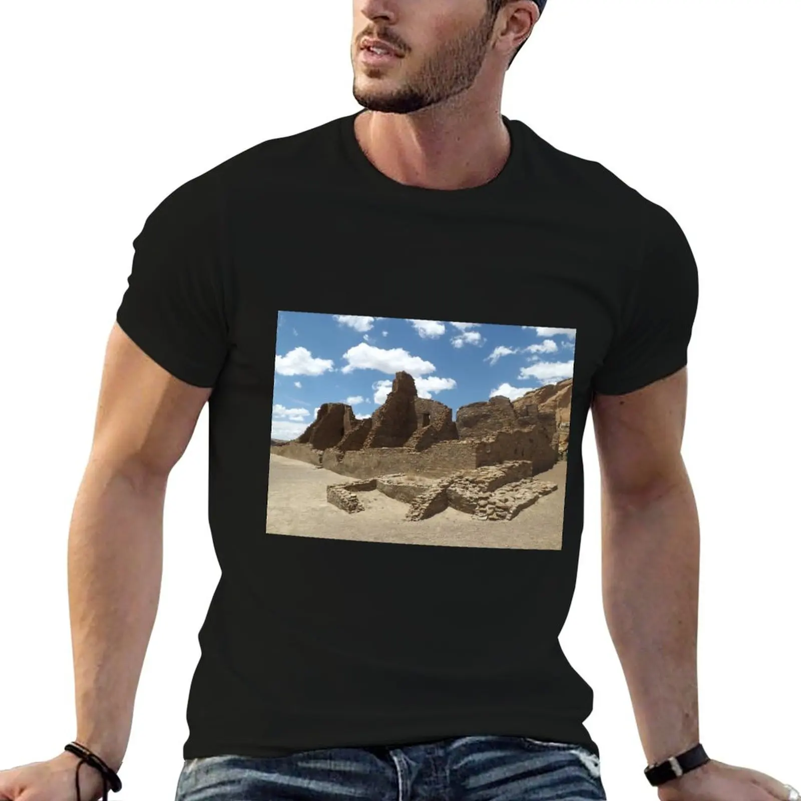 Camiseta com estampa de ruínas históricas, Chaco Canyon, Novo México, camiseta masculina de designer, camiseta masculina com estampa personalizada