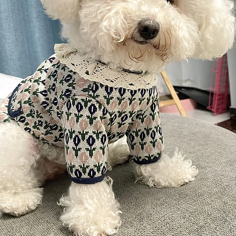 Autumn Puppy Clothes Teddy Flower Clothes Bichon Knitwear Pomeranian Winter Coat Pet Open Shirts Popular Dog Clothes No Scarf