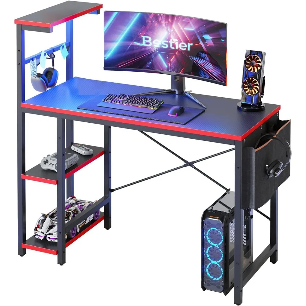 

Игровой стол премиум-класса со светодиодной подсветкой, 44-дюймовый геймерский стол для ПК для небольших помещений, компьютерный стол с двусторонними полками для хранения и сторонами