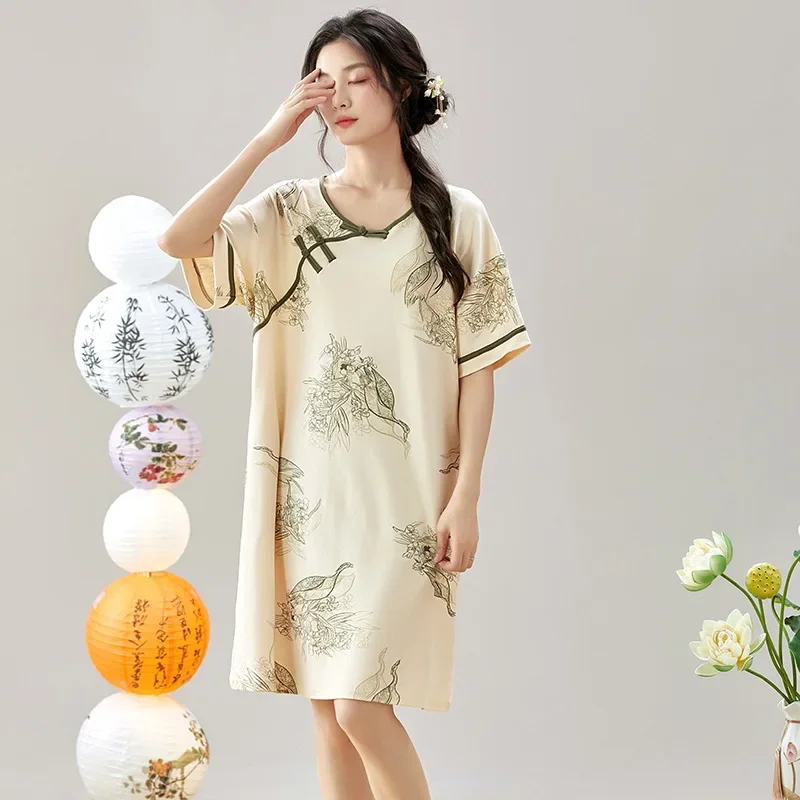 Nightgown Summer Women's Clothing Thin New Home Loose Cozy Affordable Soft Elegant High-quality Casual Breathable Cool Literary