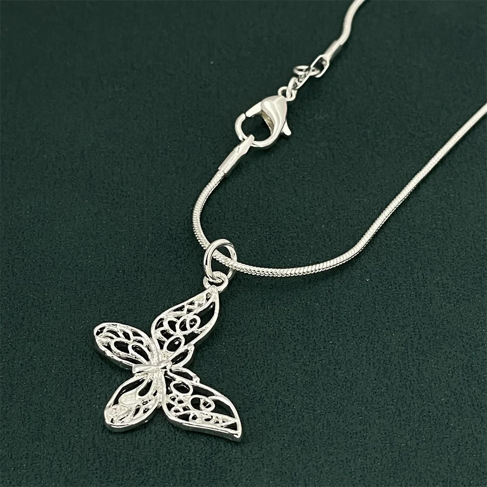 Andara 46CM silver color time and space butterfly pendant necklace snake bone chain jewelry men and women jewelry gift