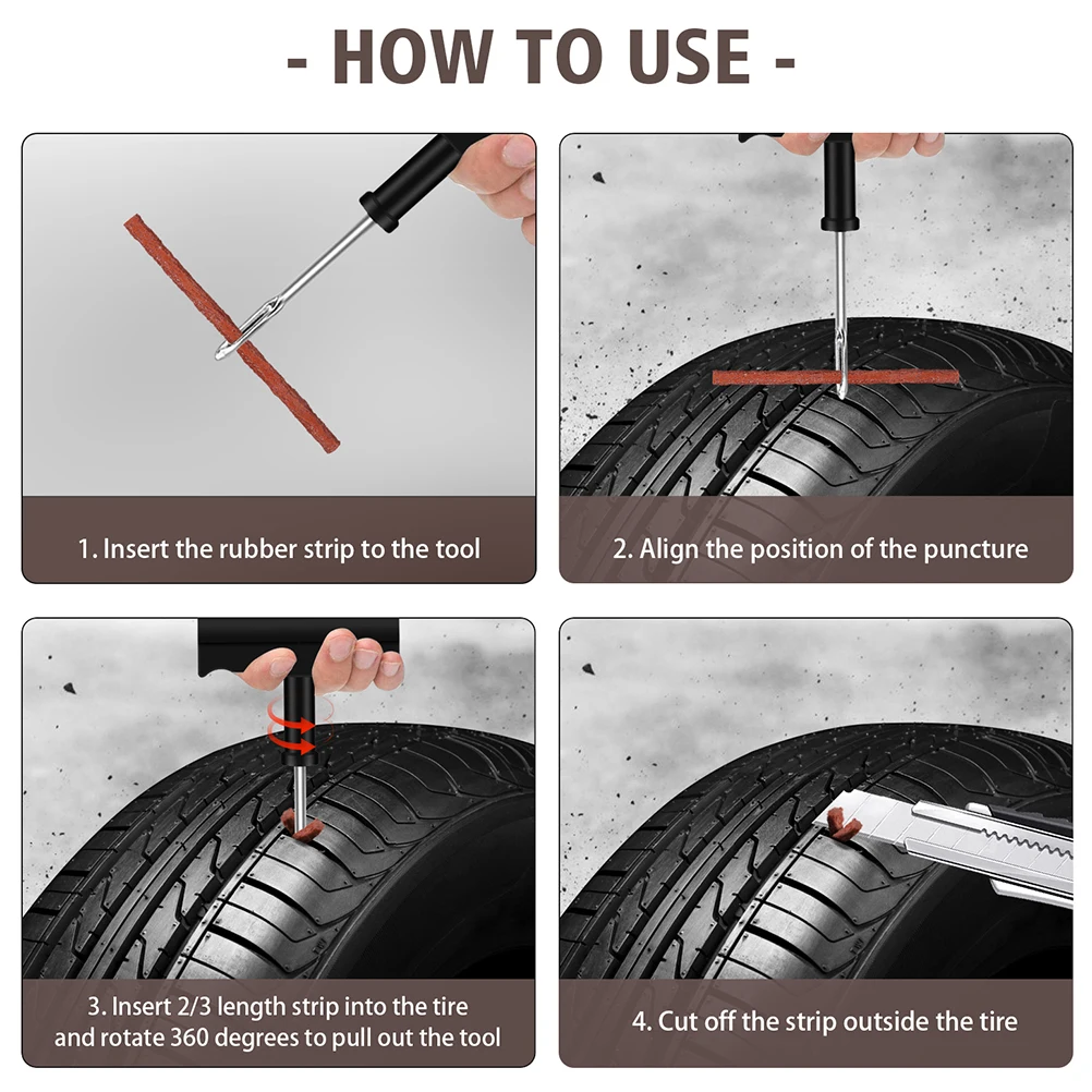 

100pcs Rubber Strips Car Tire Repair Strip For Car Motorcycle Ev Truck Tire Repair Tools Puncture Fix Kit Tool