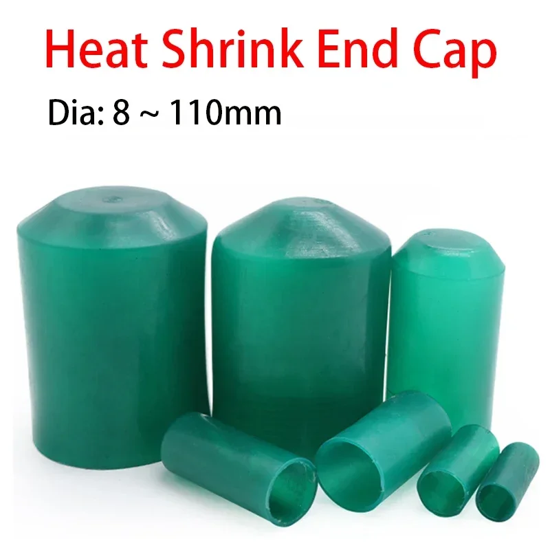 5pcs Green Diameter 8 ~ 110 mm Heat Shrink End Seal Cap PE Insulated Wrap Wire Protect Cover Bottom Cable Sleeve