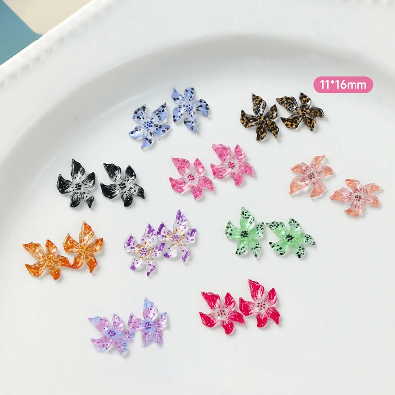 50Pcs Ice Transparent Flower Resin 3d Nail Art Charms Lily Flowers Nail Decorations Diy Jewelry Accessories.