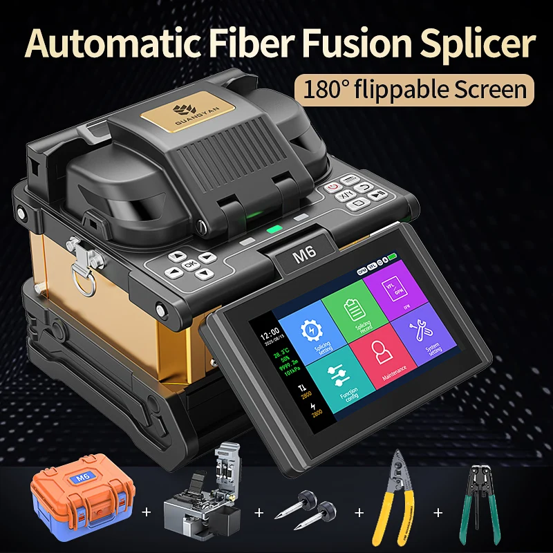 M6 Fiber Fusion Splicer RJ45 5-Year Warranty Optical Fiber Splicing Machine 6S Heating 18S Six Motor Core