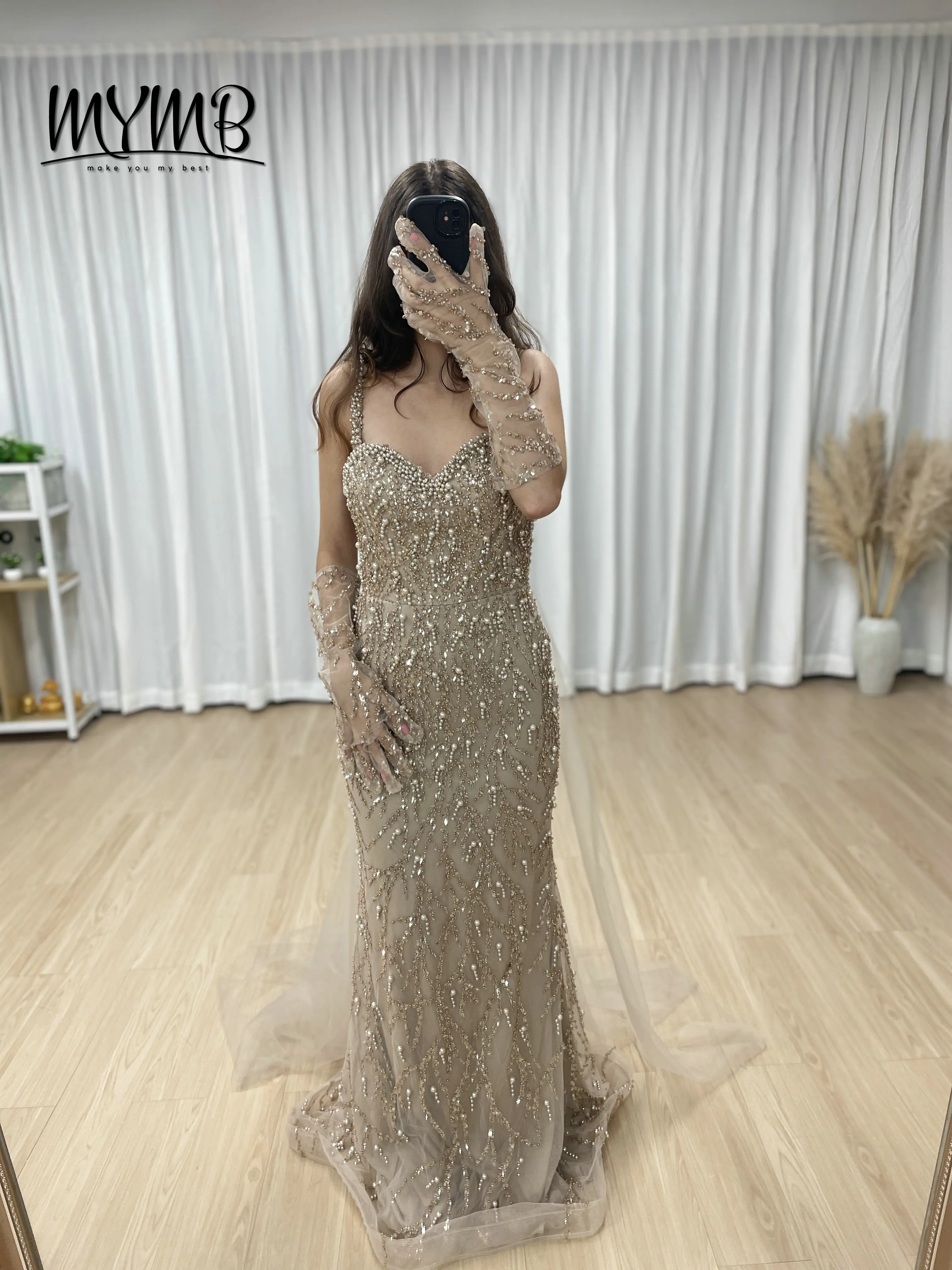 MYMB Gorgeous Long Evening Dress With Sparkling Beadwork Long Sleeve Floor Length Perfect for Prom Wedding Women Fashion MY30106