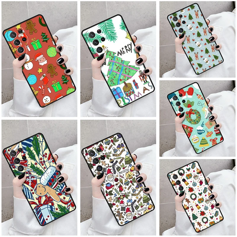 Phone Case For Samsung Galaxy S24 S23 S21fe S22 Ultra Plus Note 10 20 S8 S9 S10 Cover Christmas December Doodle