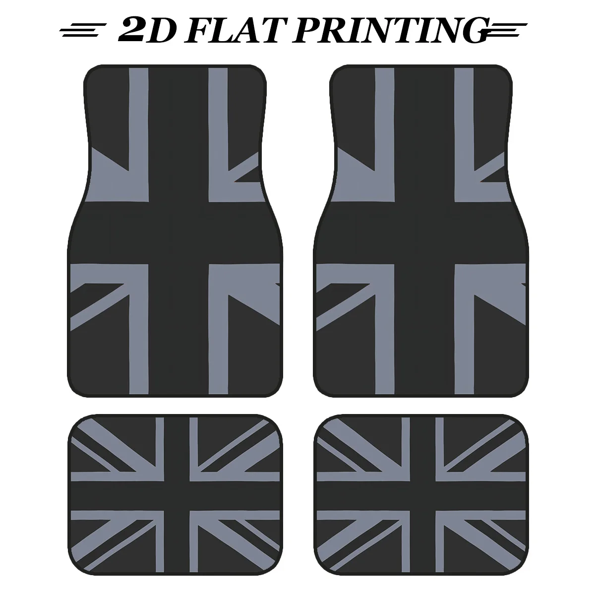 4pcs Non-Slip Car Floor Mats With Flag (Union Jack) Design - Heavy-Duty Black & White British Racing Pattern, All-Weather For Ca