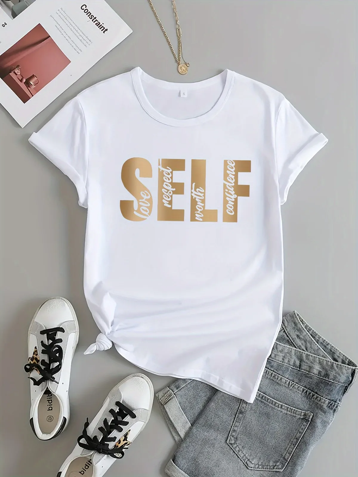 Camiseta informal de algodón con estampado de letras para mujer, camiseta informal de moda con cuello redondo, manga corta, adecuada para regalos navideños