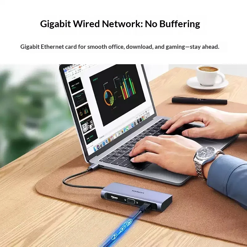 UGREEN 60557 USB C Hub HDMI VGA Gigabit Ethernet Docking Station Multiport Adapter USB Splitter for Laptop Computer Monitor view 4