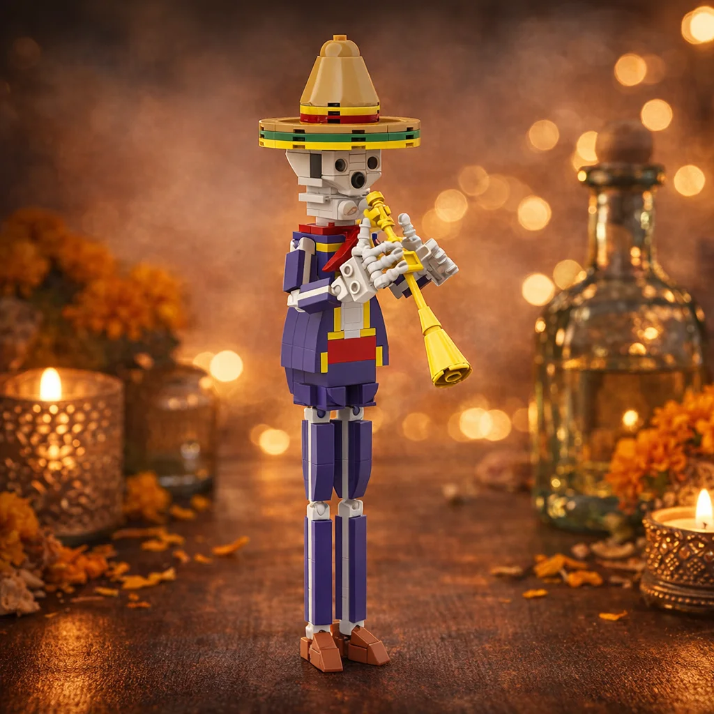 

Day of the Dead Mexican Skeleton Band Building Blocks Halloween Mariachi Trumpet Musician Bricks Model DIY Assembly